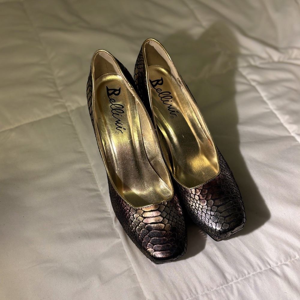 BELLINI Snakeskin Stiletto Heels with Gold Metallic Insoles